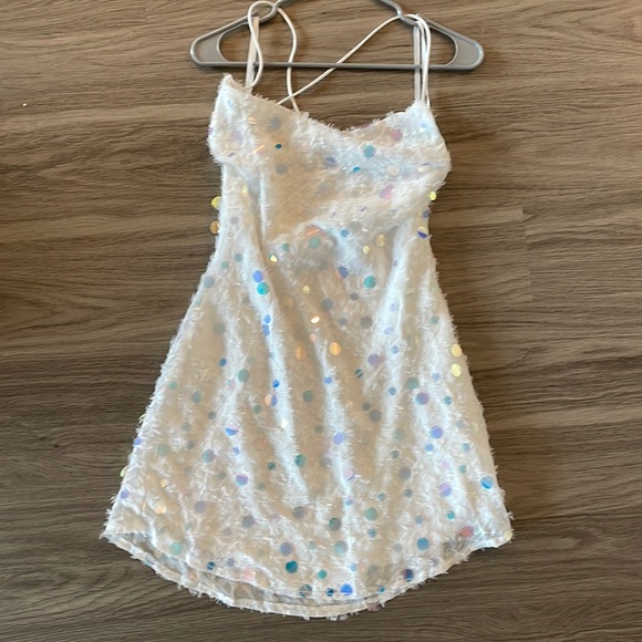 Candid Moment Strappy Cowl Back Sequin Mini Dress White